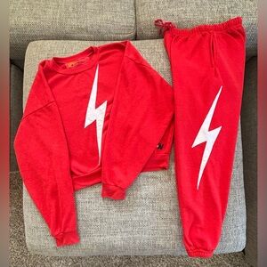 Aviator Nation 🌈 Red White Bolt Relaxed Fit Sweatshirt (XS) & Sweats (S) Set
